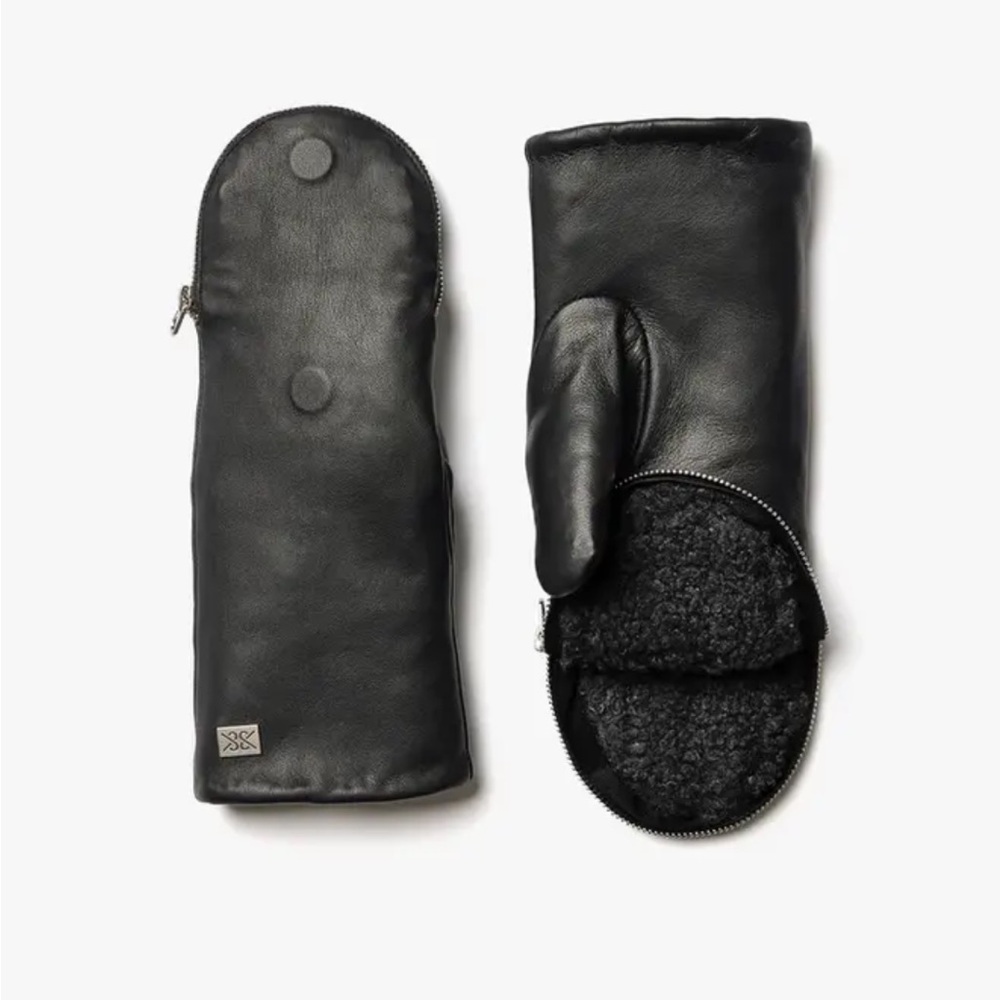 SOIA & KYO Betrice Black Leather Mittens Size L Like New